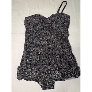 Shore Shapes Polka Dot One Piece Swimdress Swimsuit Black White 12 Retro Modest